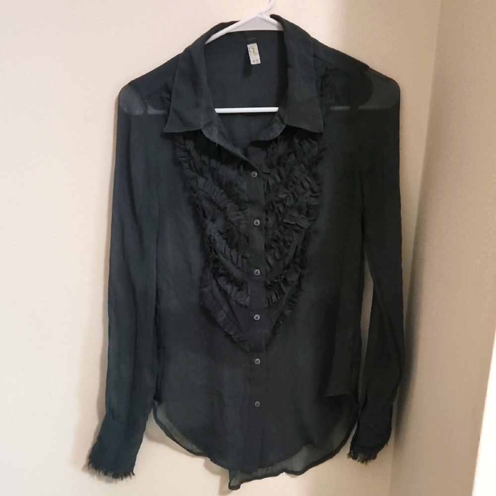 Free People Army Green Sheer Blouse Size XS